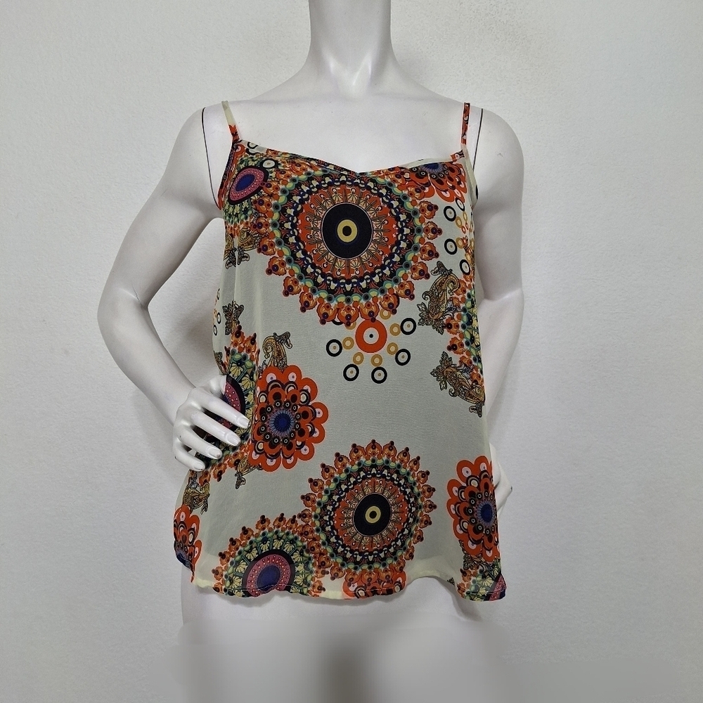 Sans Souci Multicolor Floral Paisley Indie Sleaze Retro V-Neck Tank Top Size XL